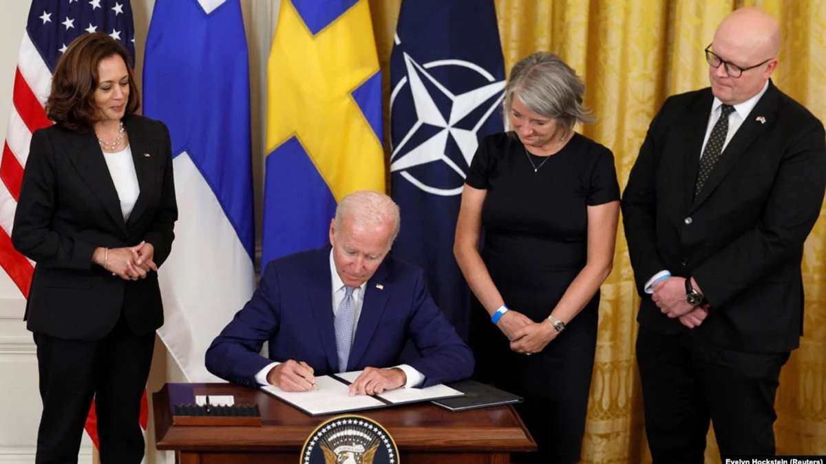 US President Biden signs U.S. ratification document on NATO membership for Sweden, Finland