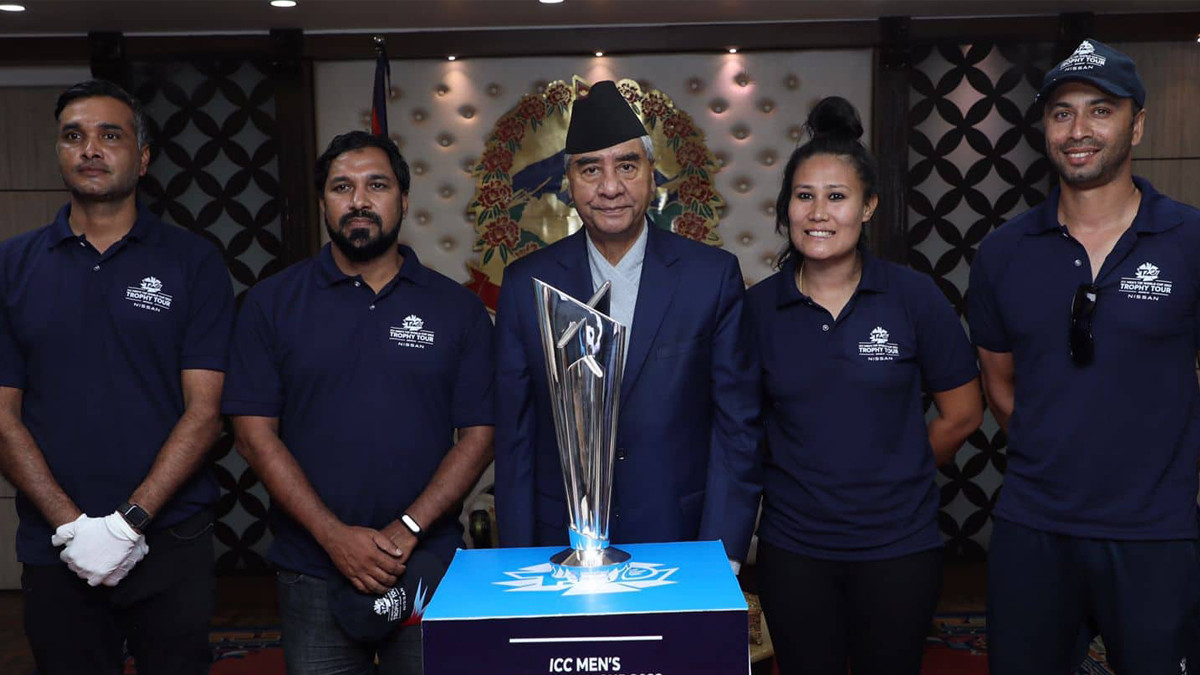 T-20 World Cup trophy being displayed in Nepal , Prime Minister viewing the trophy