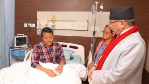 PM Dahal reaches Sumeri Hospital to inquire about leader Pun’s health