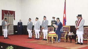 Speaker Ghimire takes oath before President