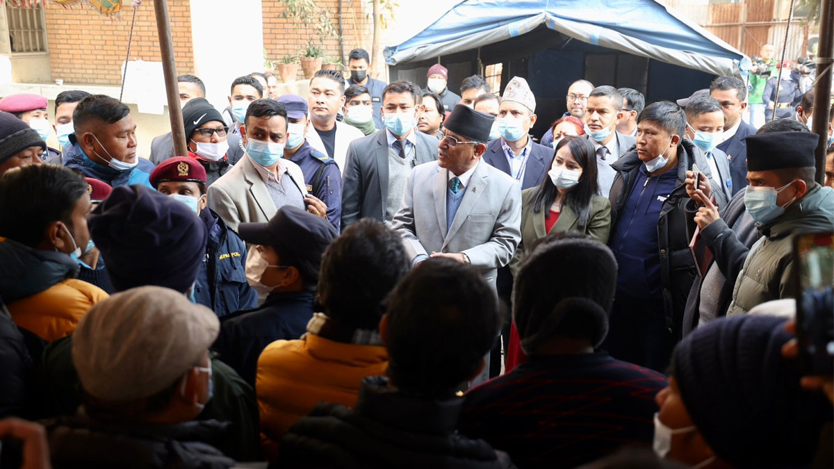 PM Prachanda meets Relatives of Pokhara plane crash