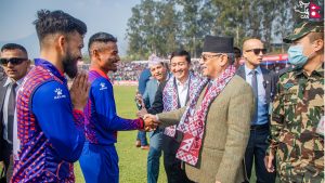 PM reaches TU Cricket ground for pepping up Nepali team