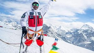 President Paudel congratulates first above-knee double amputee Everest summiteer Hari Buda Magar