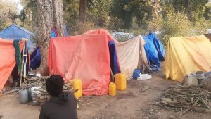 Displaced families living under open sky