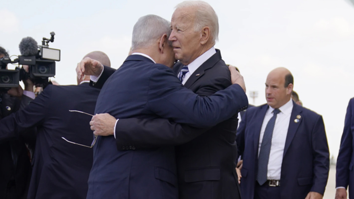 Biden pledges solidarity with Israelis and suggests ‘other team’ to blame for Gaza hospital blast