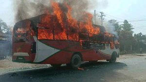 Locals Set Fire to Bus After Collision with Cyclist in Sarlahi