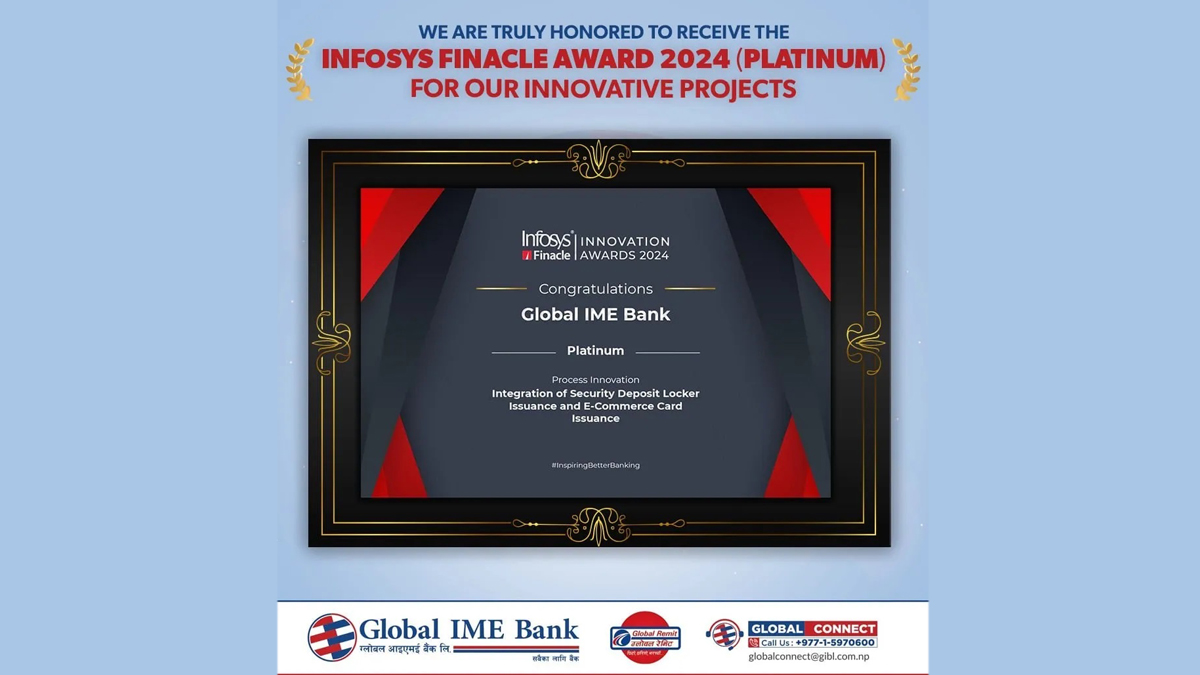 Global IME Bank Receives Prestigious Infosys Finacle Process Innovation Award 2024