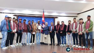 PM Oli Felicitates Nepal Premier League Champions Janakpur Bolts